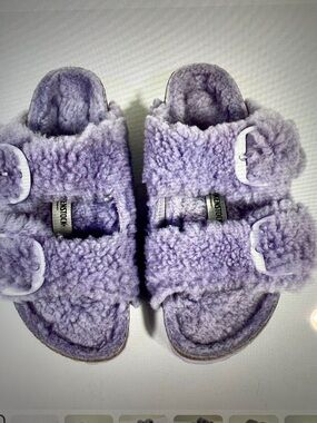 Birkenstock Arizona Genuine Teddy Shearling Double Buckle Sandal.